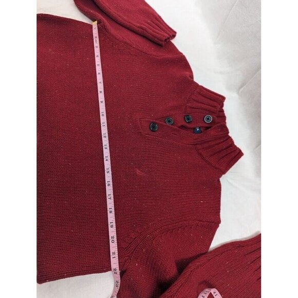 Nautica Mens Large collared 4 button sweater red speckled wool blend warm SW7 - Picture 7 of 8
